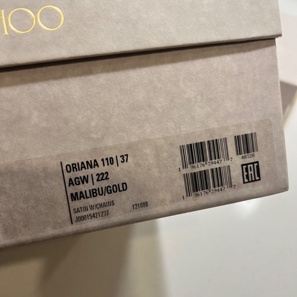 JIMMY CHOO Oriana 110 Turquoise Gold Chain Heel Size 37 - Picture 6 of 8